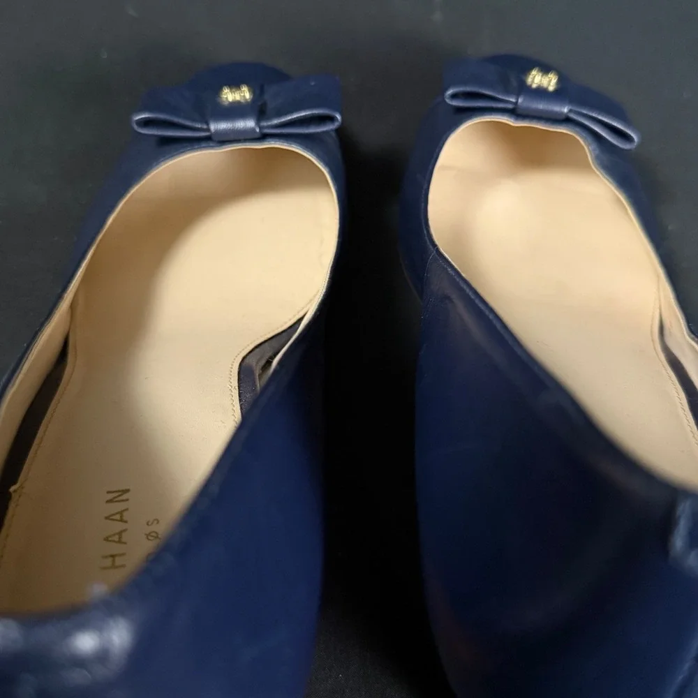 Cole Haan Adair Navy Blue Leather Bow Wedge Pumps Shoes Grand.OS W13162 Women 9B